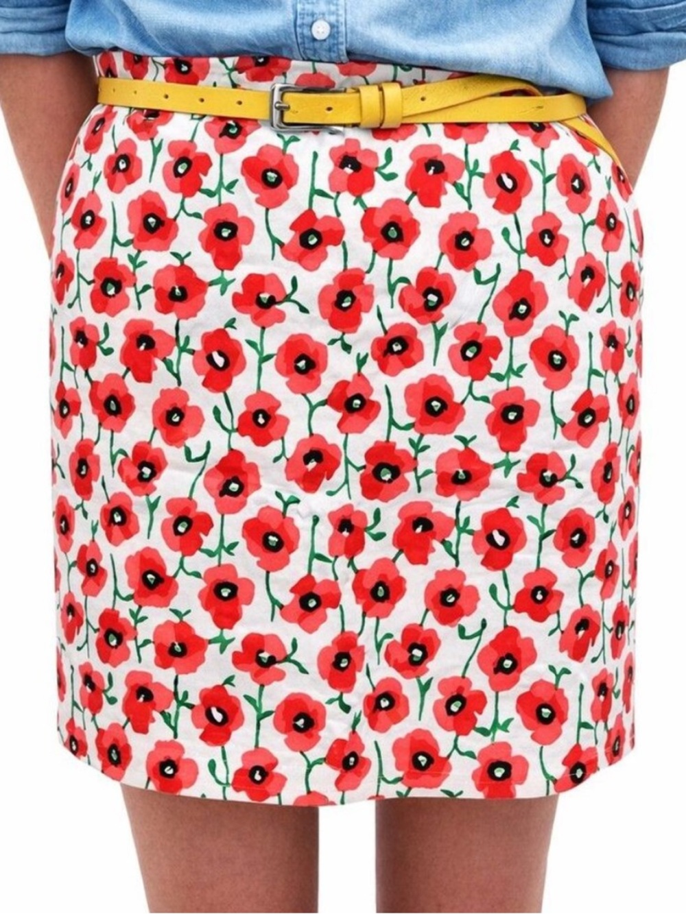 J.Crew Women's 6 White Red, Coral Poppy Floral Pockets Stretch Mini Skirt Preppy
